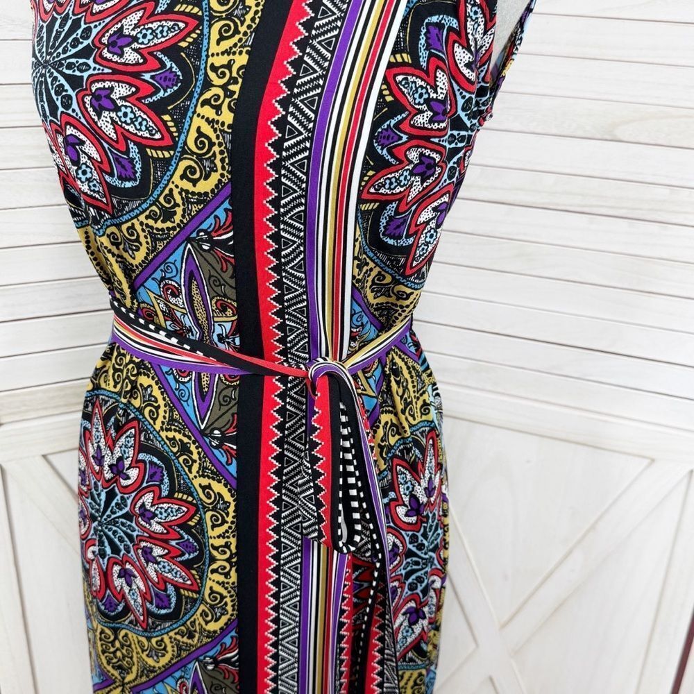 Premise Mosaic Print Sheath Dress Multi Print Belted Sleeveless Red Multi Small - Picture 6 of 12